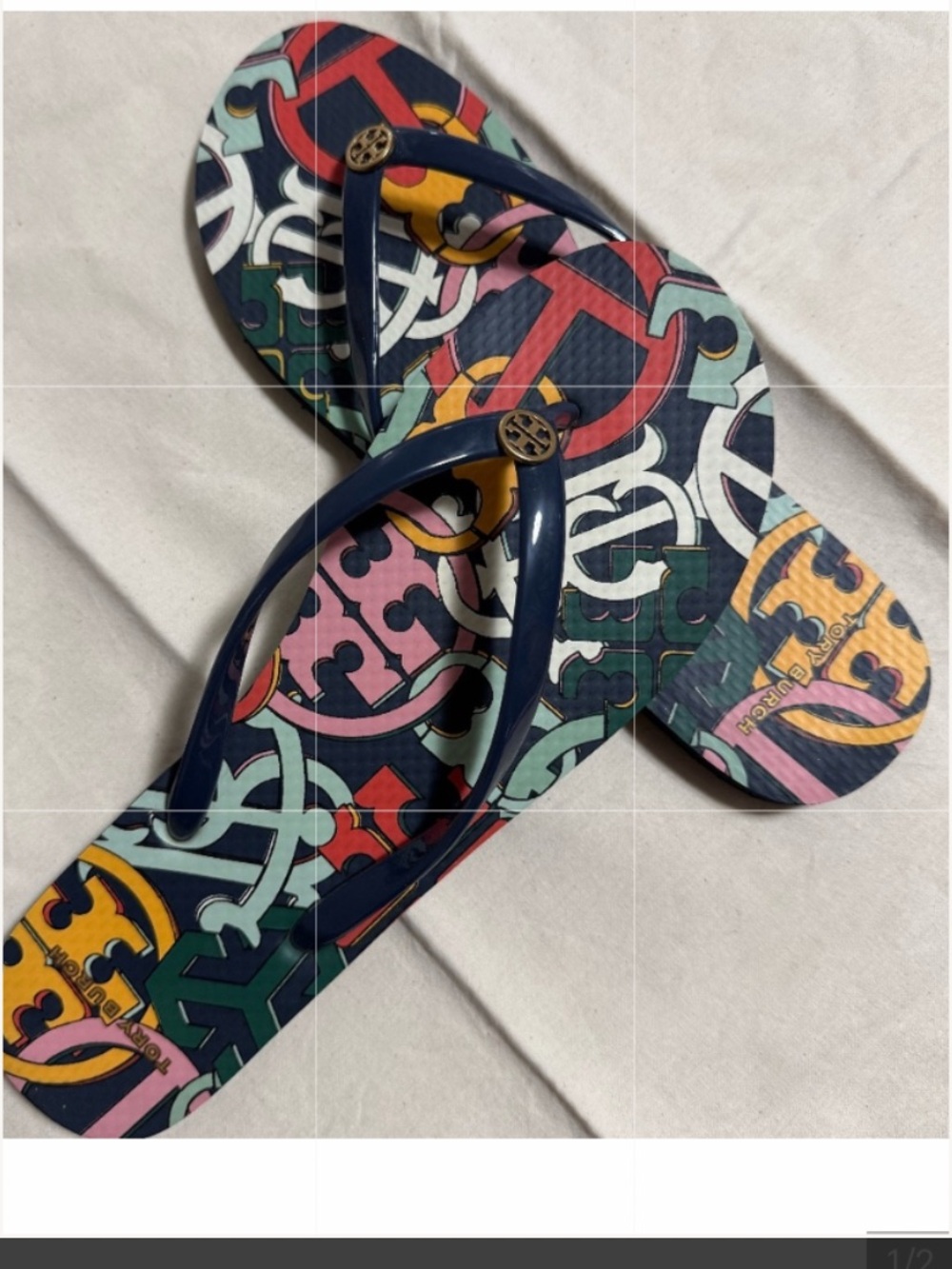 Tory Burch Multicolor Logo Flip Flop Sandals like new - Picture 3 of 4